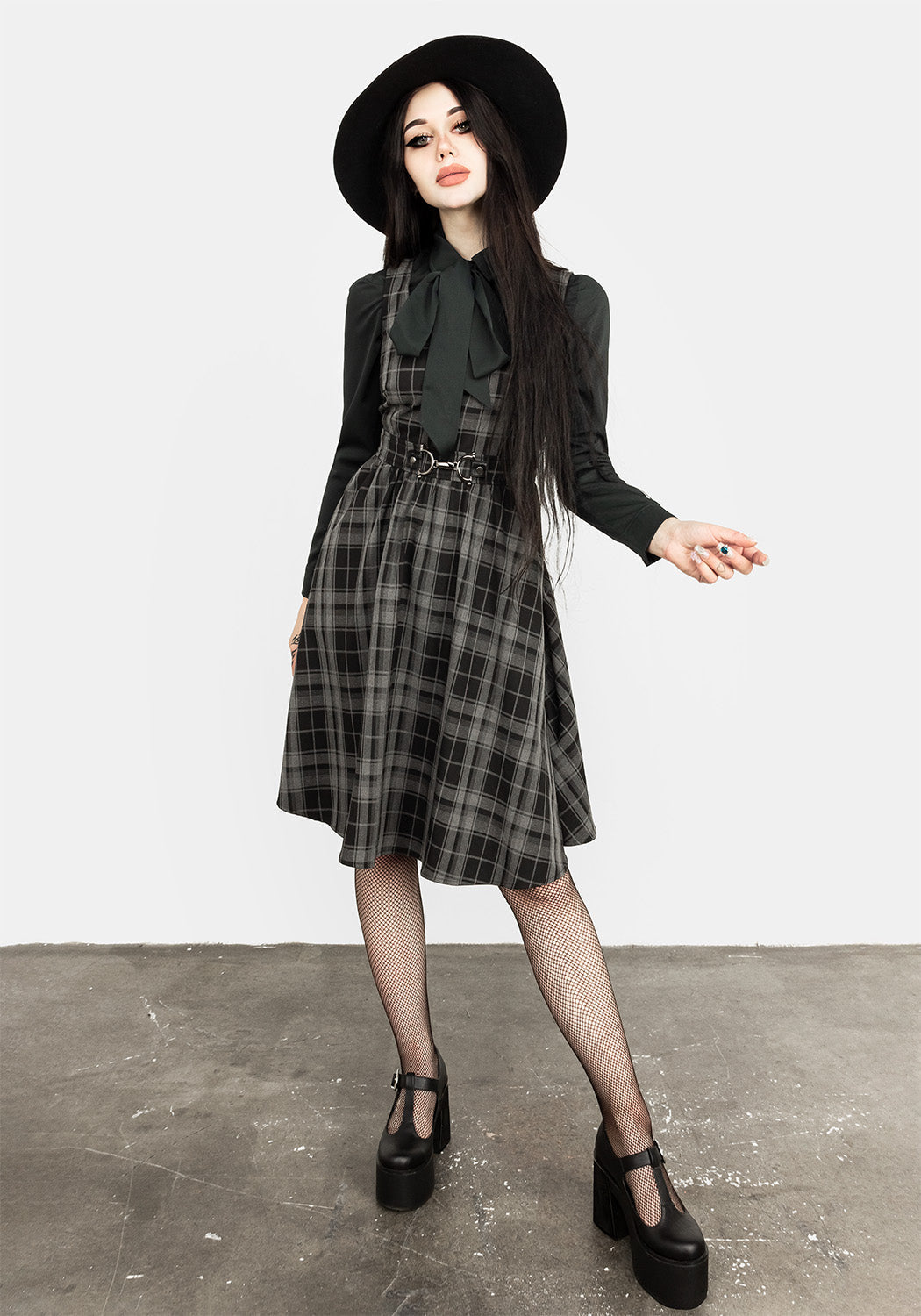Grey & Black Check Midi Dress with Pockets | Bittersweet