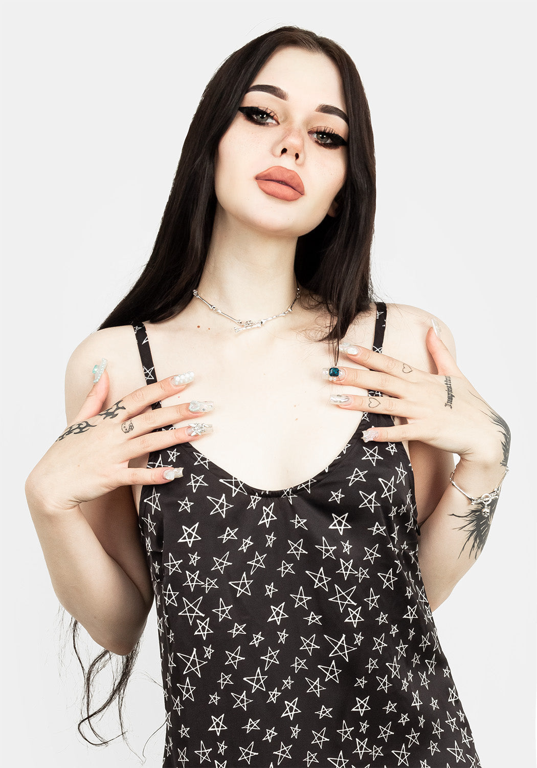 Black Lace Trim Slip Dress with Side Split & Adjustable Straps | Hallow