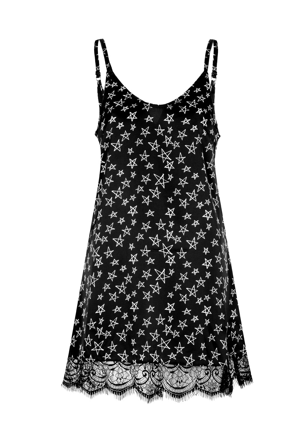 Black Lace Trim Slip Dress with Side Split & Adjustable Straps | Hallow