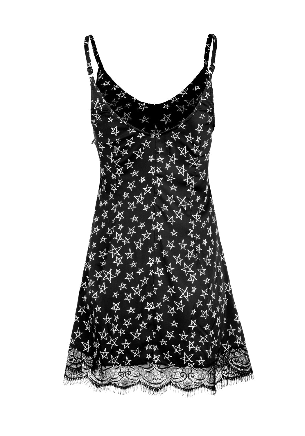 Black Lace Trim Slip Dress with Side Split & Adjustable Straps | Hallow