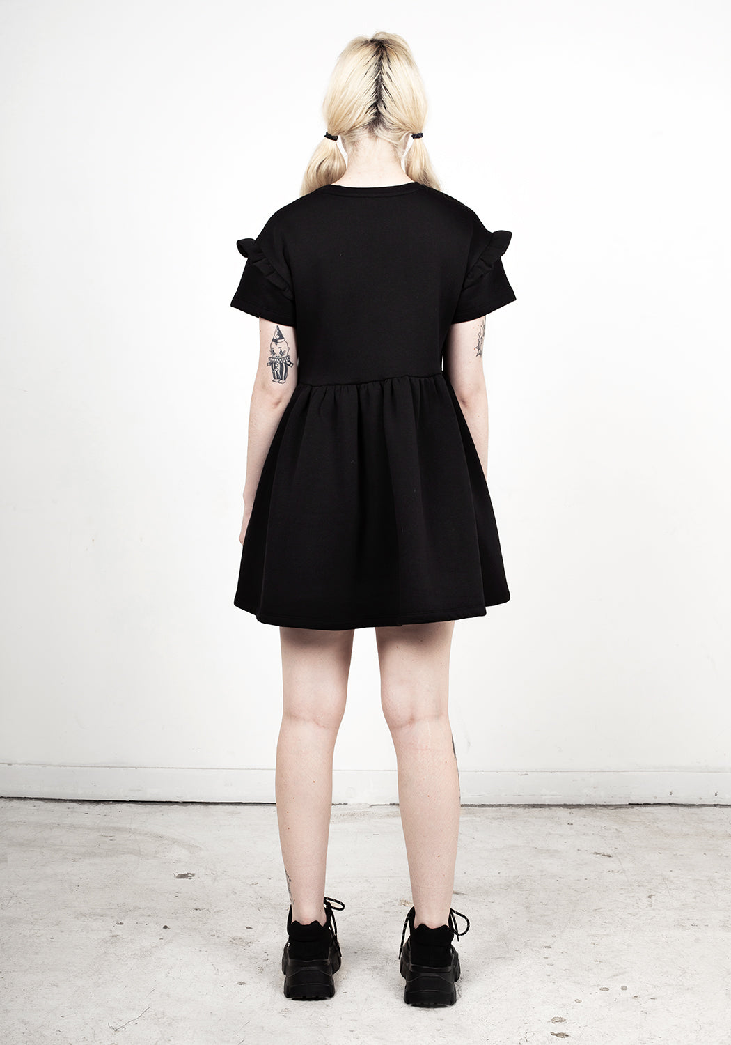 Black Skater Dress with Frill Sleeves & Lightning Charm | Power Frill