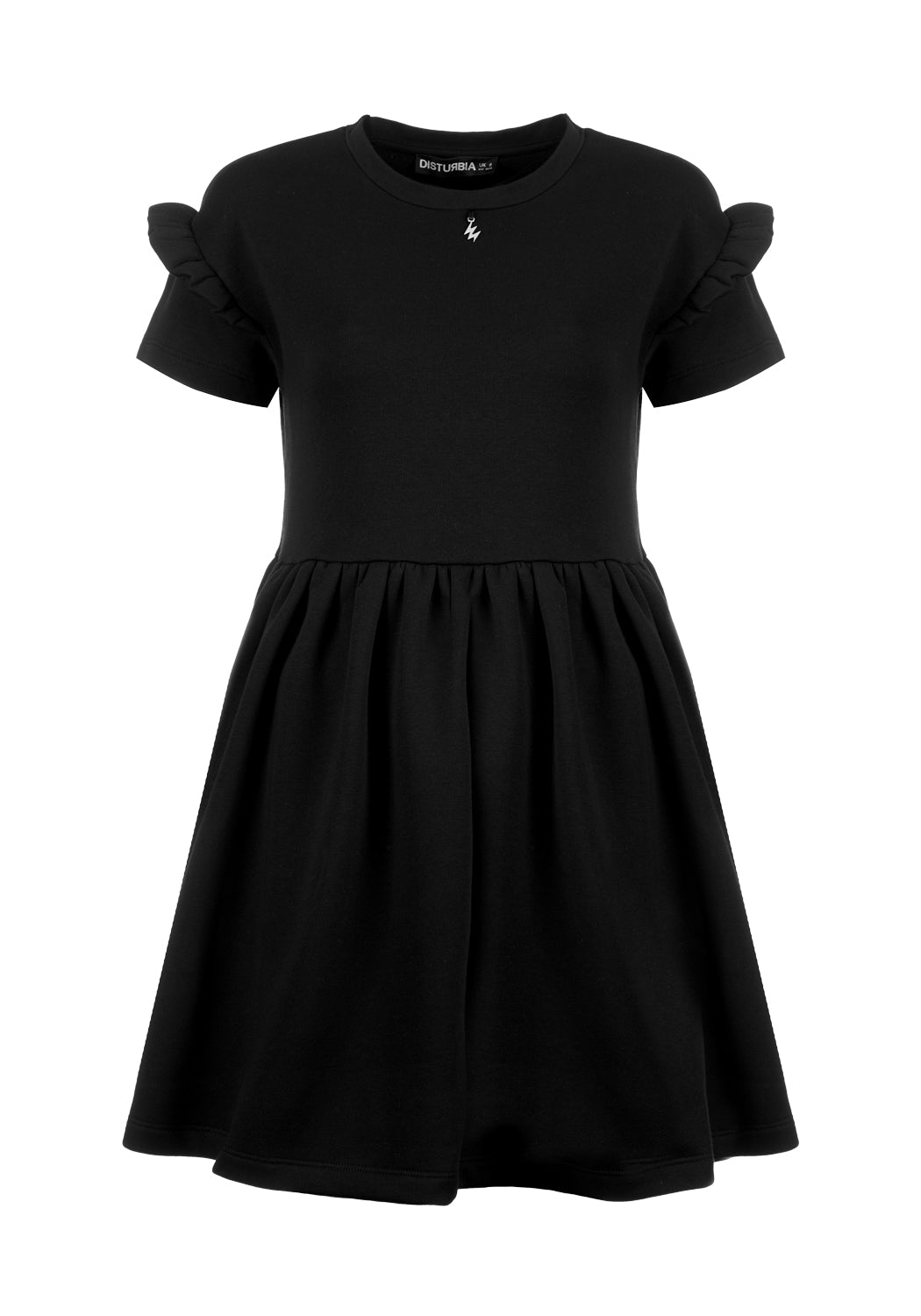 Black Skater Dress with Frill Sleeves & Lightning Charm | Power Frill
