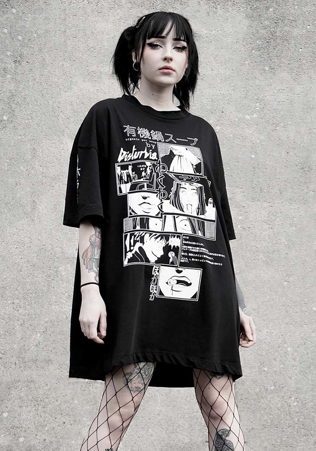 Anime Graphic Tee Dress - Oversized Mini Dress with Screen Print | Runabyte