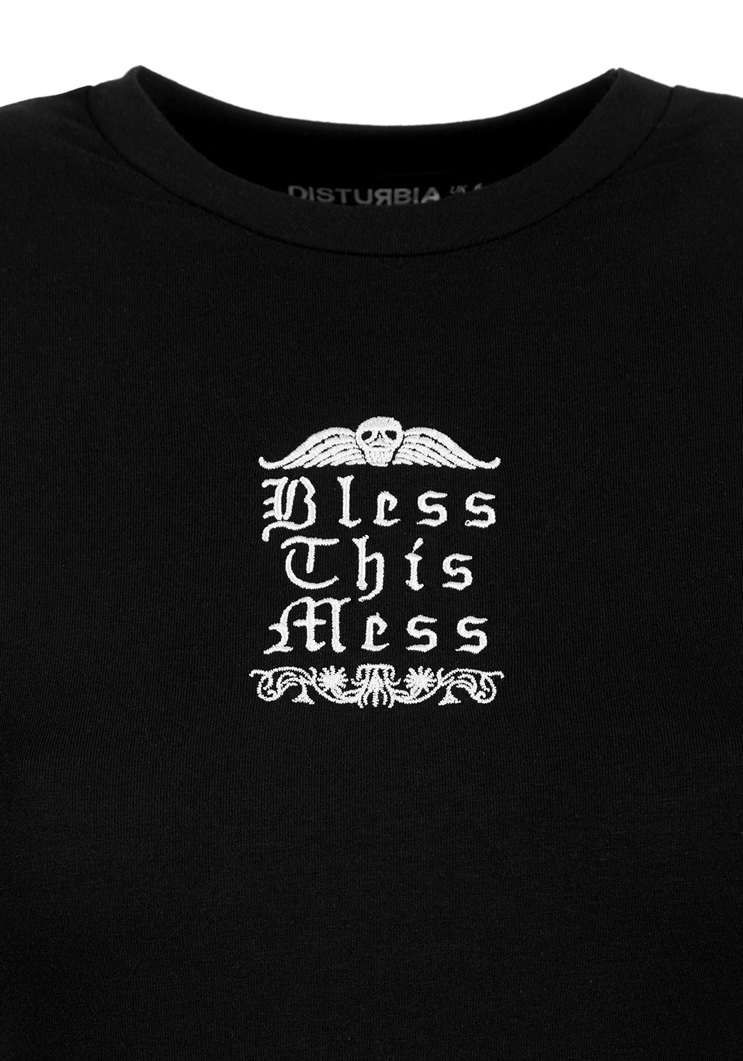 Black Long Sleeve Skater Dress with 'Bless This Mess' Embroidery | Mini Fit 'n' Flare