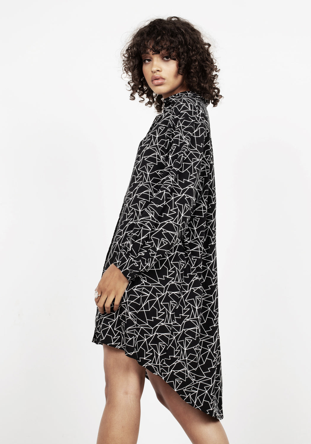 Geometric Print Long-Sleeve Shirt Dress | Hypatia