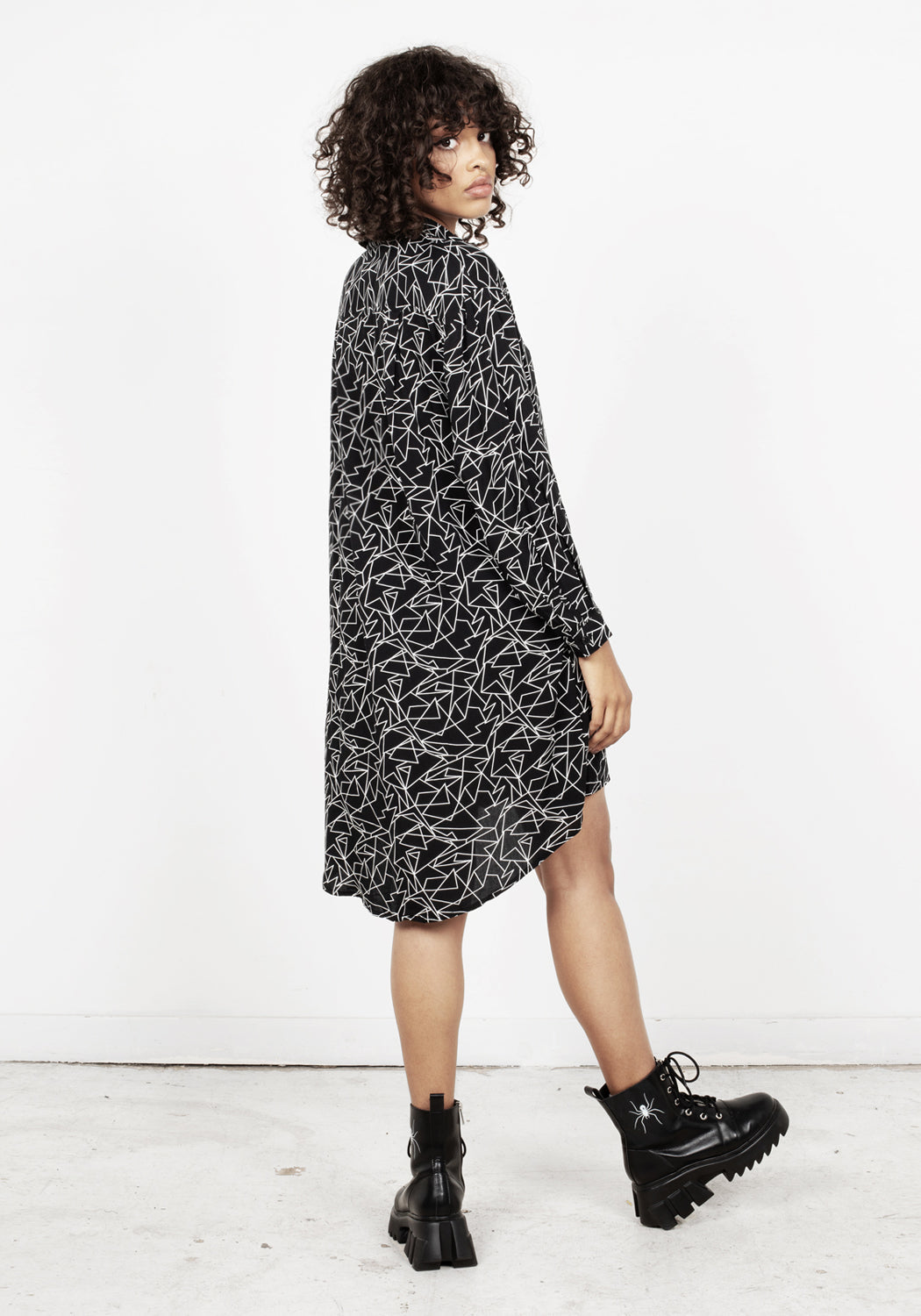 Geometric Print Long-Sleeve Shirt Dress | Hypatia