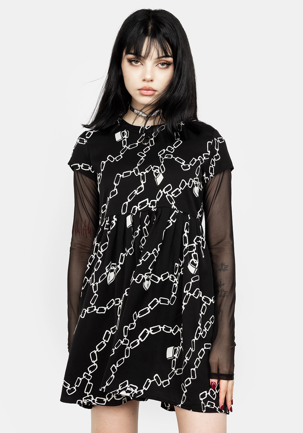 Printed Skater Dress with Love-Lock Print & Pockets | LOVELOCK