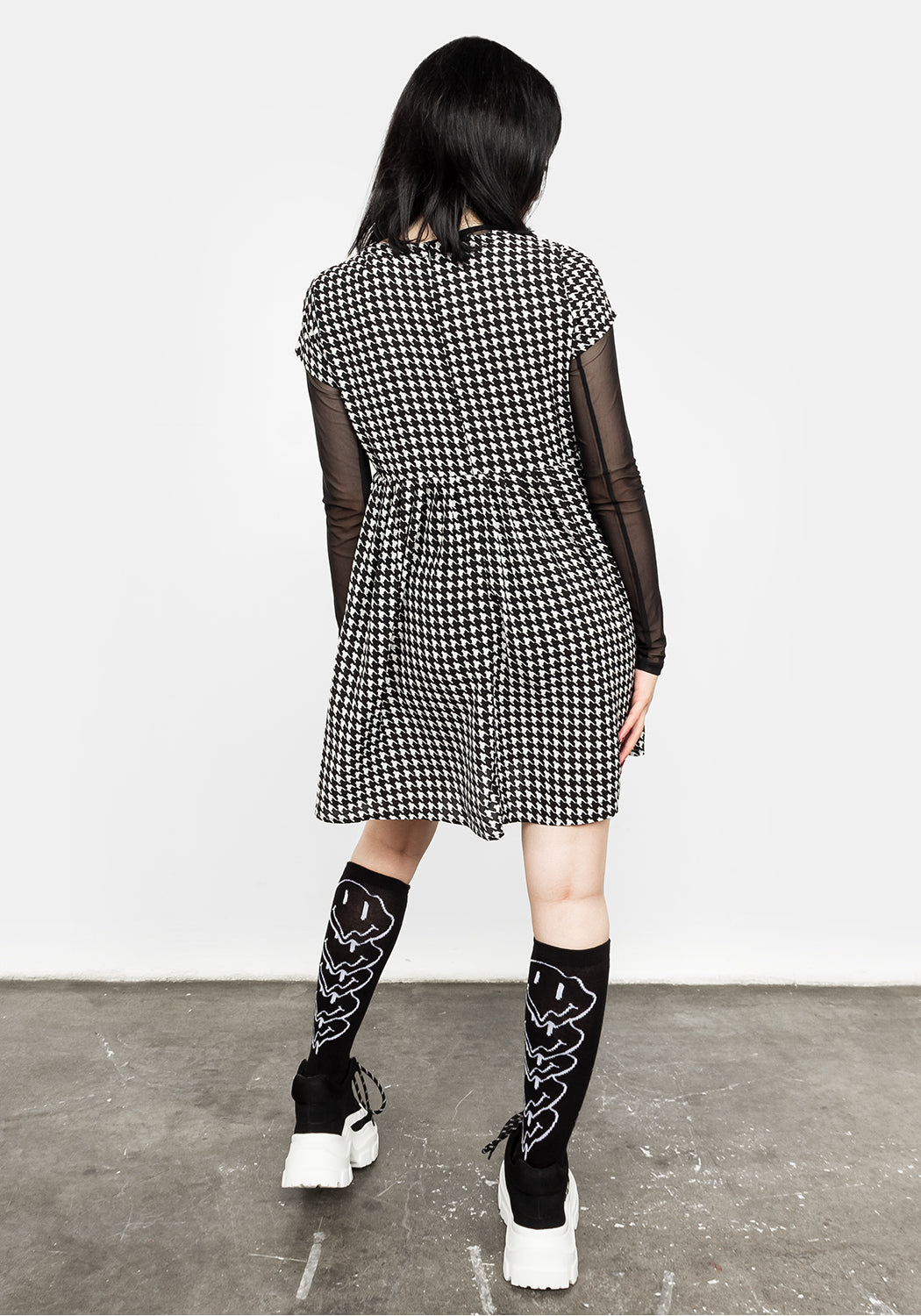 Houndstooth Skater Dress with Pockets & Silver Collar Detail | Fatale