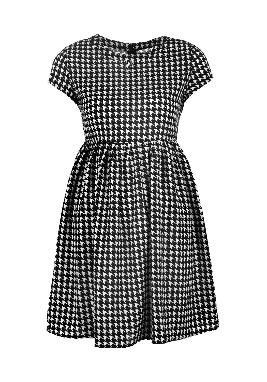 Houndstooth Skater Dress with Pockets & Silver Collar Detail | Fatale