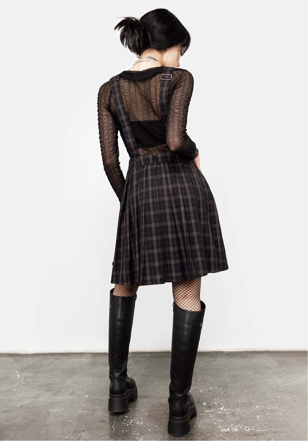 Pleated Check Pinafore Dress with Adjustable Straps | Sinner Skirt