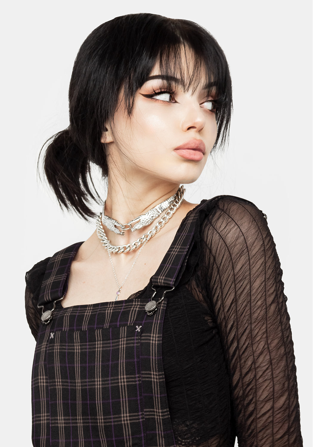 Pleated Check Pinafore Dress with Adjustable Straps | Sinner Skirt