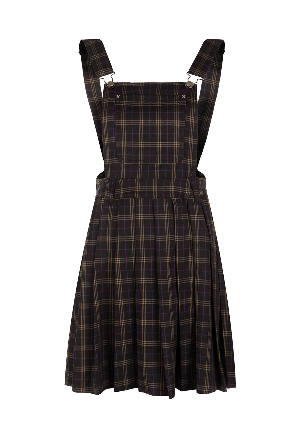 Pleated Check Pinafore Dress with Adjustable Straps | Sinner Skirt
