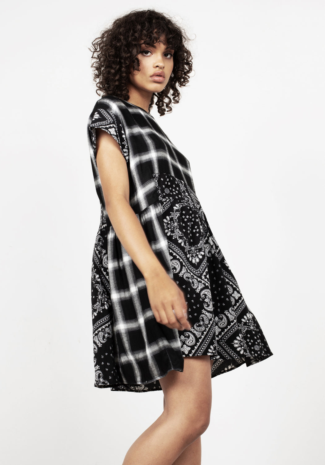 Grungy Patchwork Skater Dress with Pockets & Keyhole Back | Outlaw