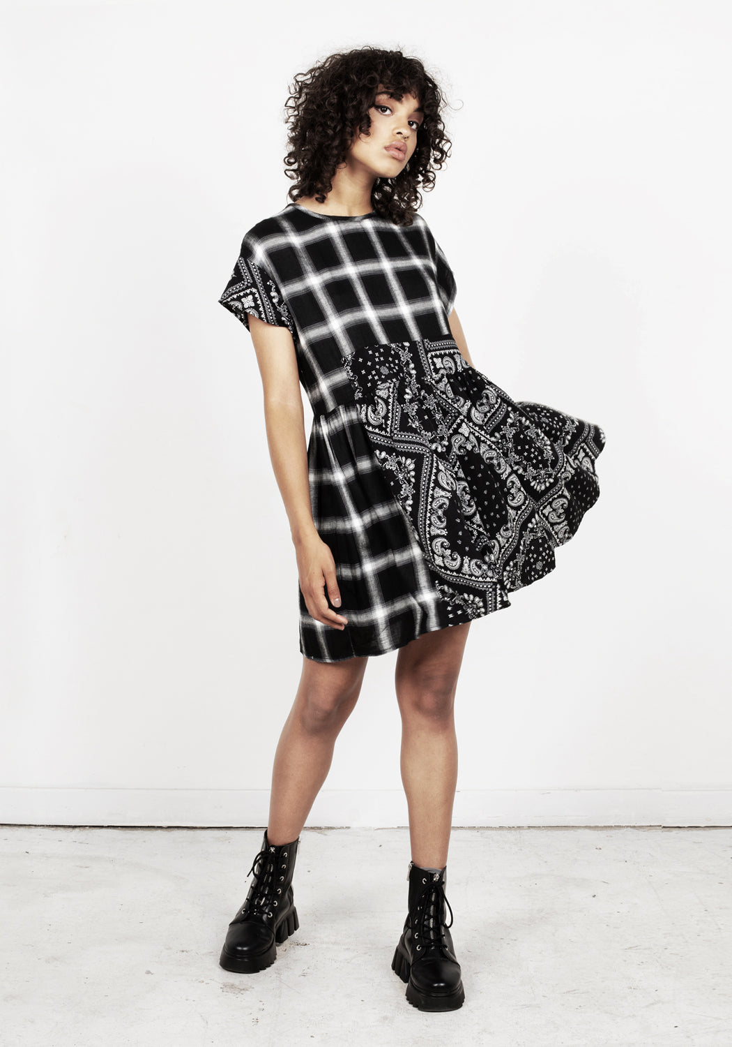 Grungy Patchwork Skater Dress with Pockets & Keyhole Back | Outlaw