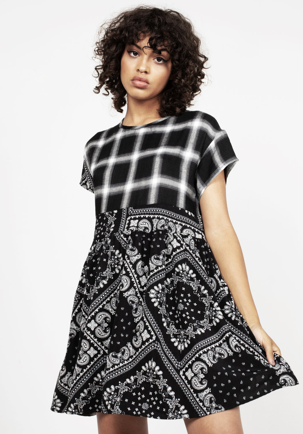 Grungy Patchwork Skater Dress with Pockets & Keyhole Back | Outlaw