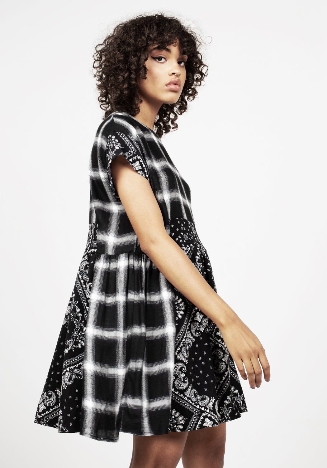 Grungy Patchwork Skater Dress with Pockets & Keyhole Back | Outlaw