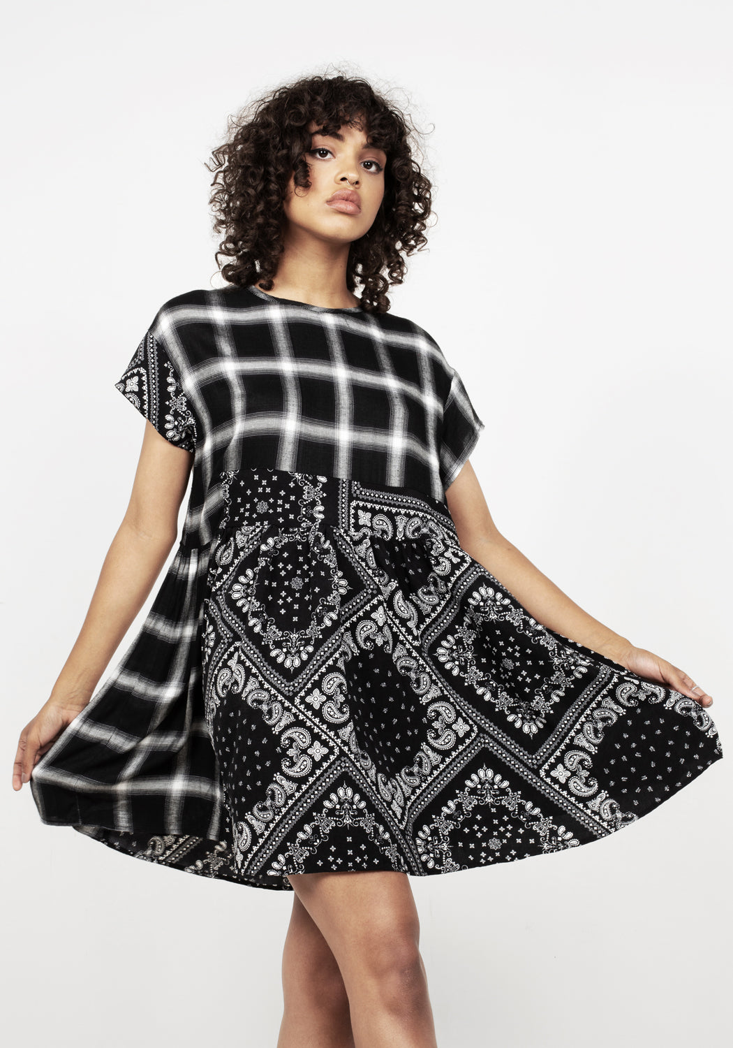 Grungy Patchwork Skater Dress with Pockets & Keyhole Back | Outlaw