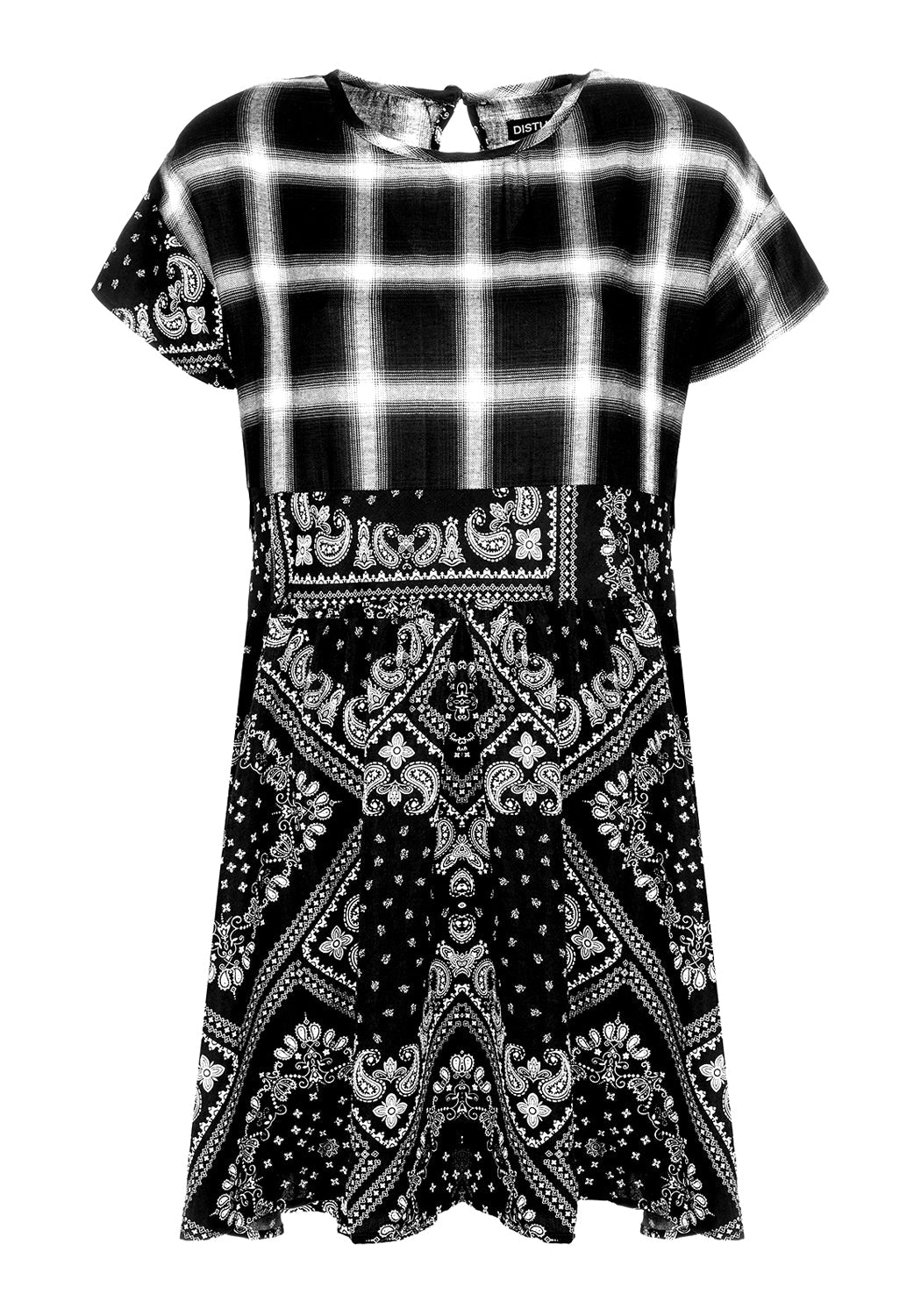 Grungy Patchwork Skater Dress with Pockets & Keyhole Back | Outlaw