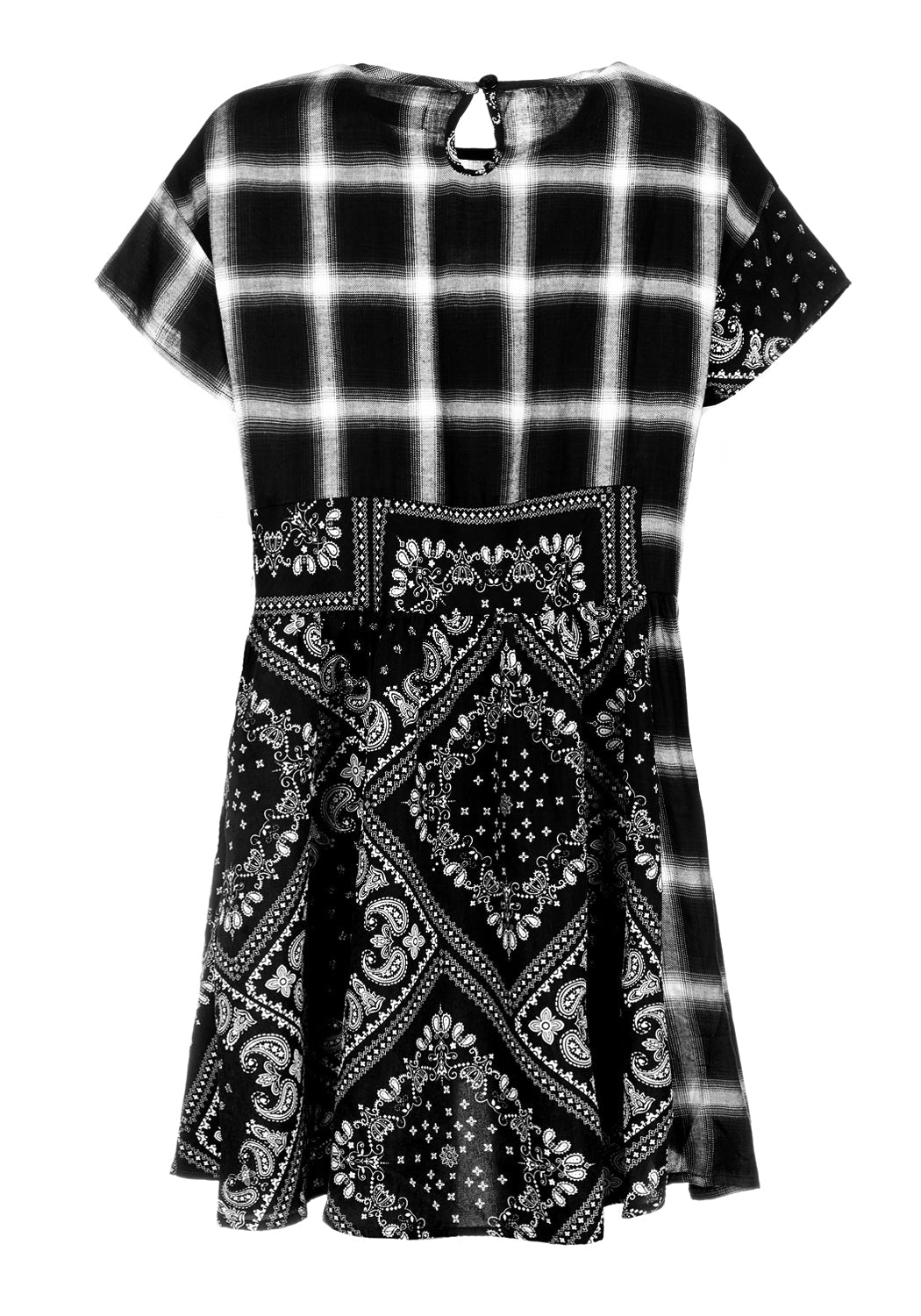 Grungy Patchwork Skater Dress with Pockets & Keyhole Back | Outlaw