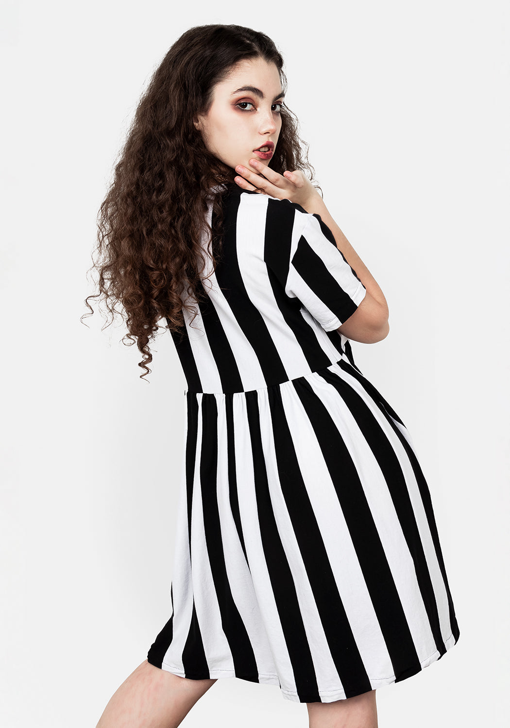 Oversized Skater Dress with A-Line Silhouette & Dropped Shoulders | Striped Slogan