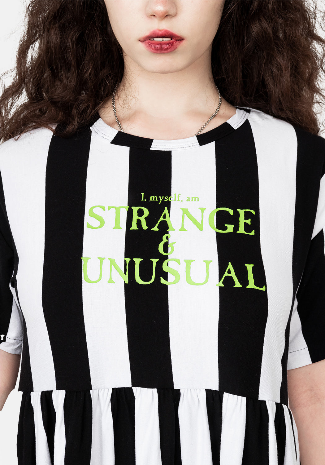 Oversized Skater Dress with A-Line Silhouette & Dropped Shoulders | Striped Slogan
