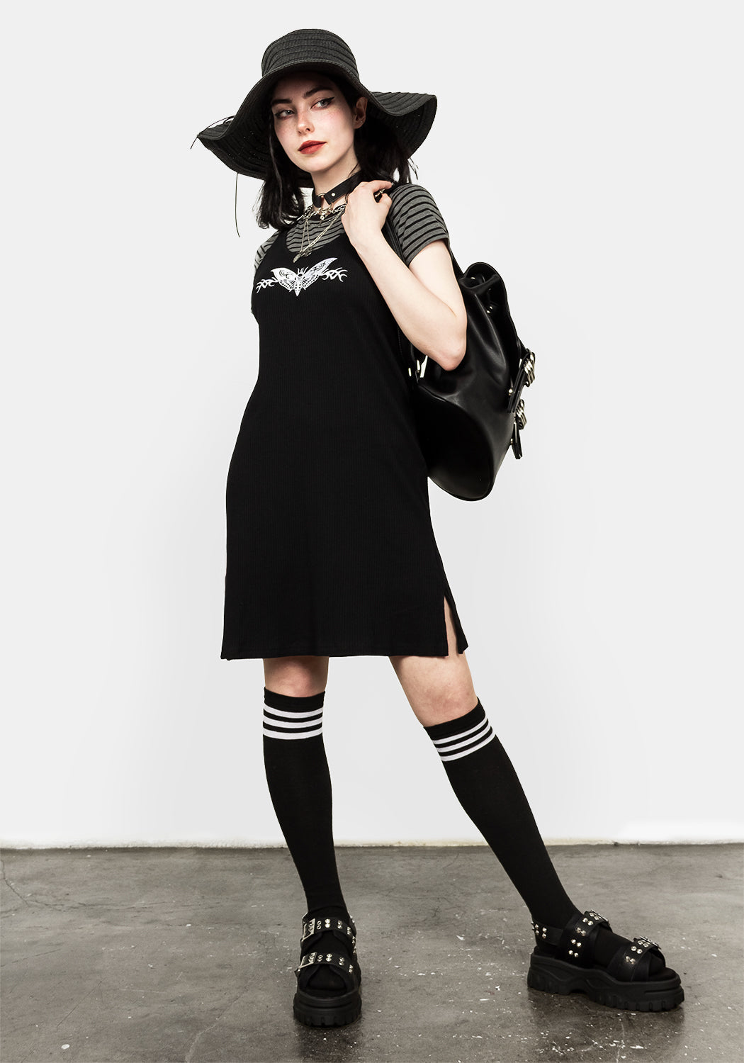 Black Death Moth Vest Dress with Side Splits | MORTA