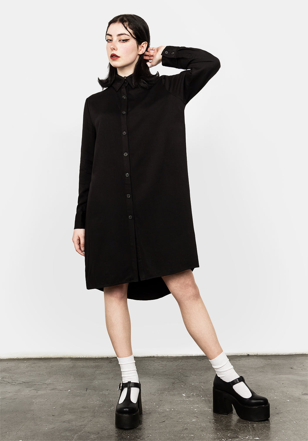Black Embroidered Pentagram Shirt Dress | Mourning Star