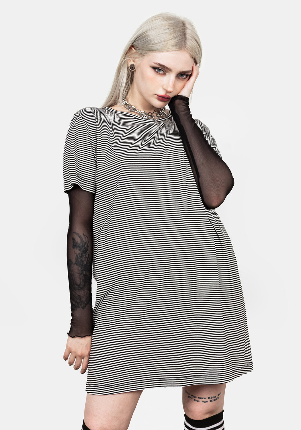 Striped T-Shirt Dress with Dropped Shoulders | Truth Tee