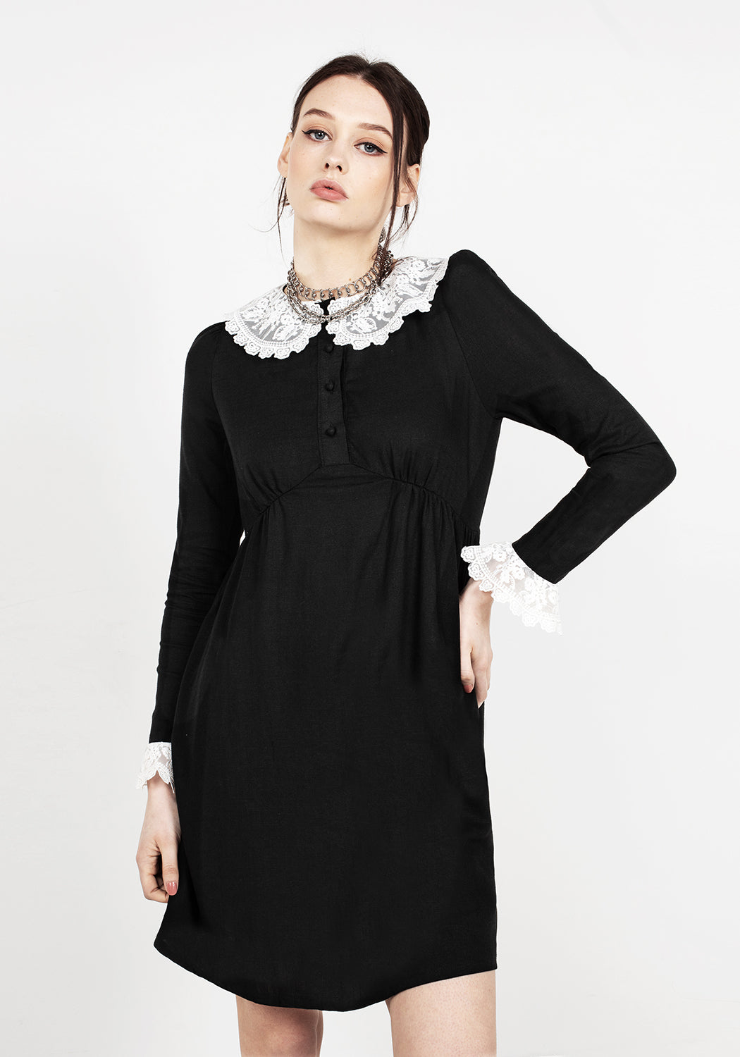 Gothic Lace Collar Linen Mini Dress | Gloaming