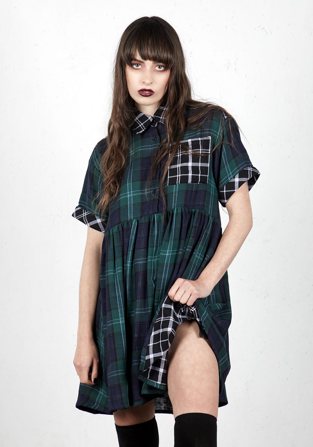 Double-Sided Check Skater Dress with Flared Silhouette | Sacred Heart