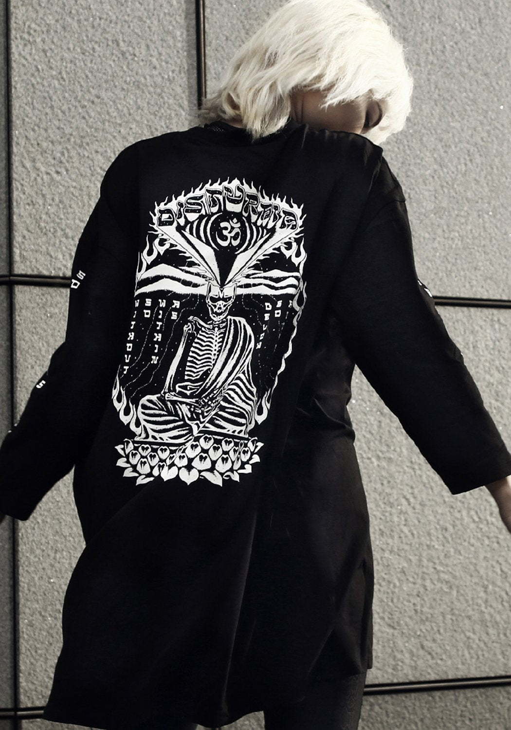 Oversized Tee Dress with Third Eye Print & Skeleton Design | Disturbia