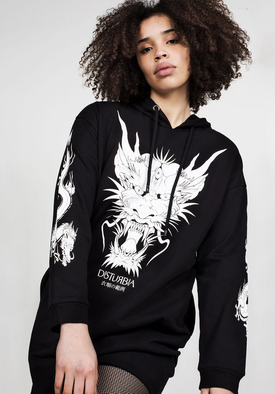 Dragon Print Hooded Dress with Pockets & Gemstone Details | Disturbia