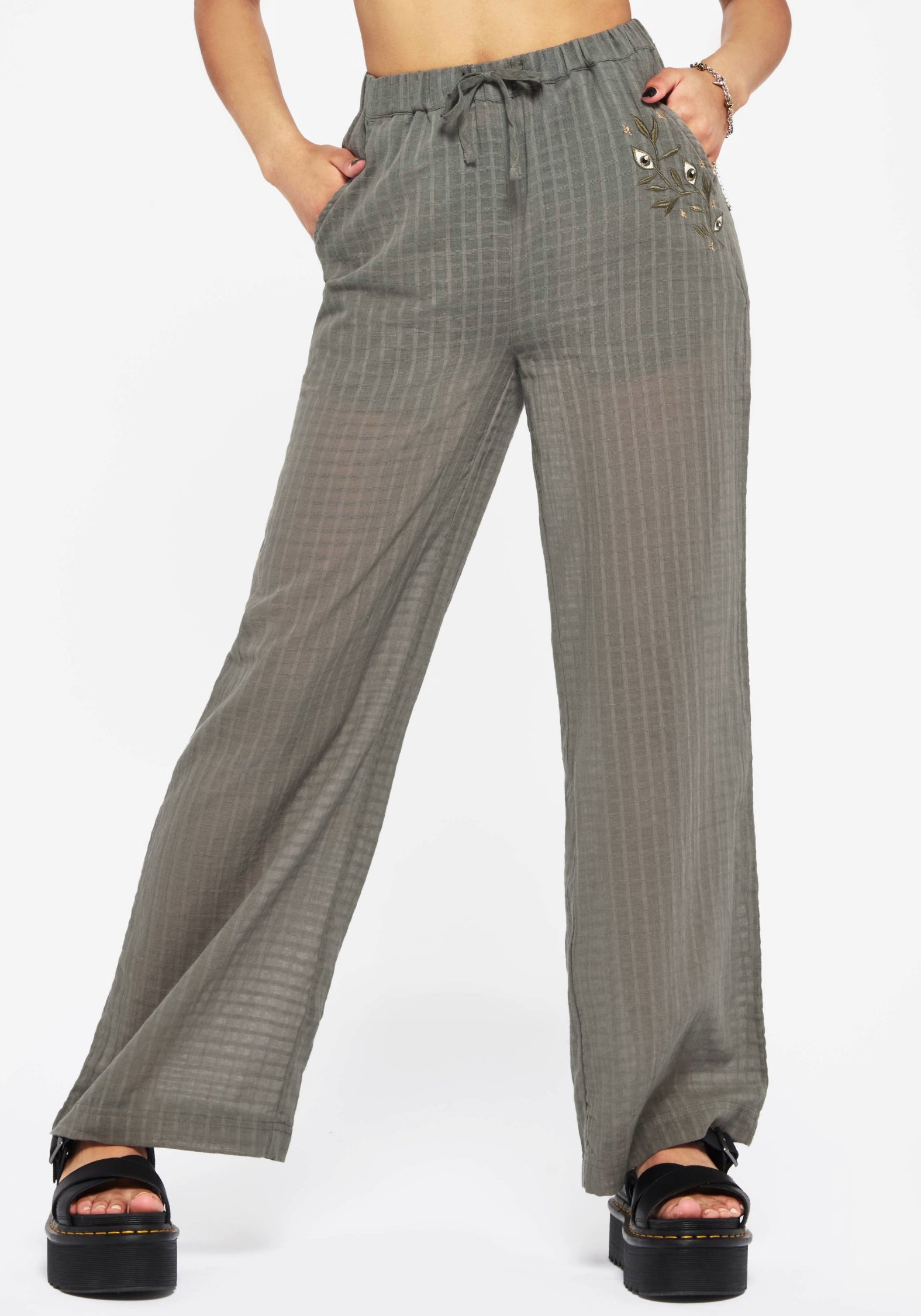 Embroidered Cotton Beach Trousers | Wide Leg & Full Length