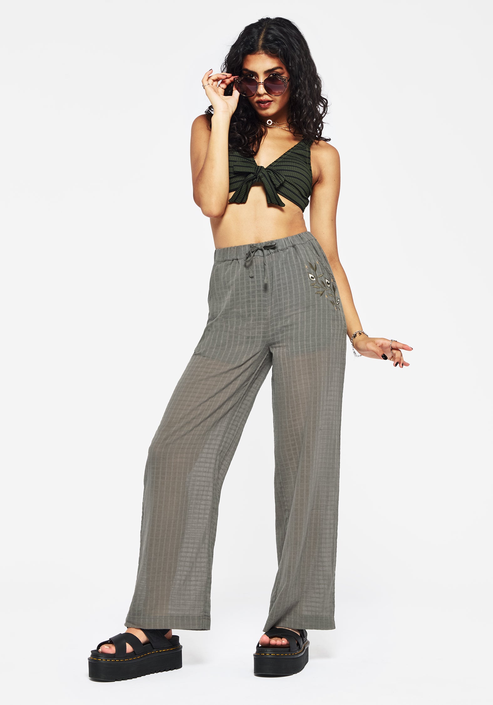 Embroidered Cotton Beach Trousers | Wide Leg & Full Length