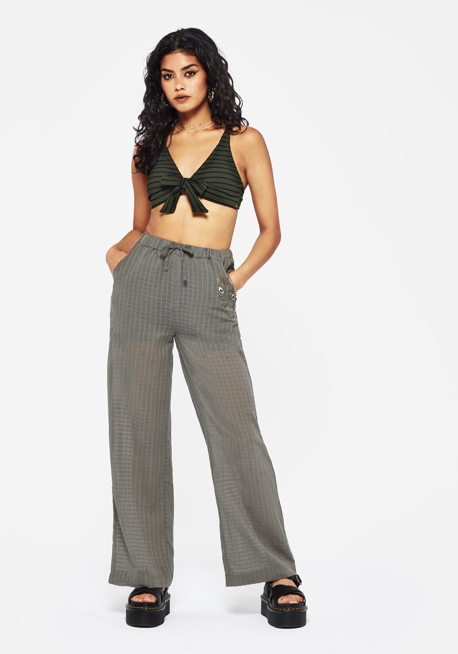 Embroidered Cotton Beach Trousers | Wide Leg & Full Length