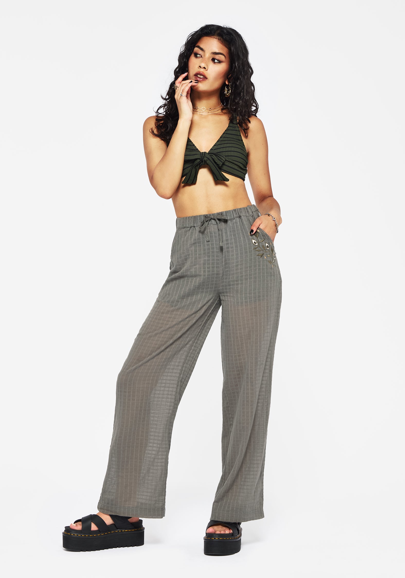 Embroidered Cotton Beach Trousers | Wide Leg & Full Length