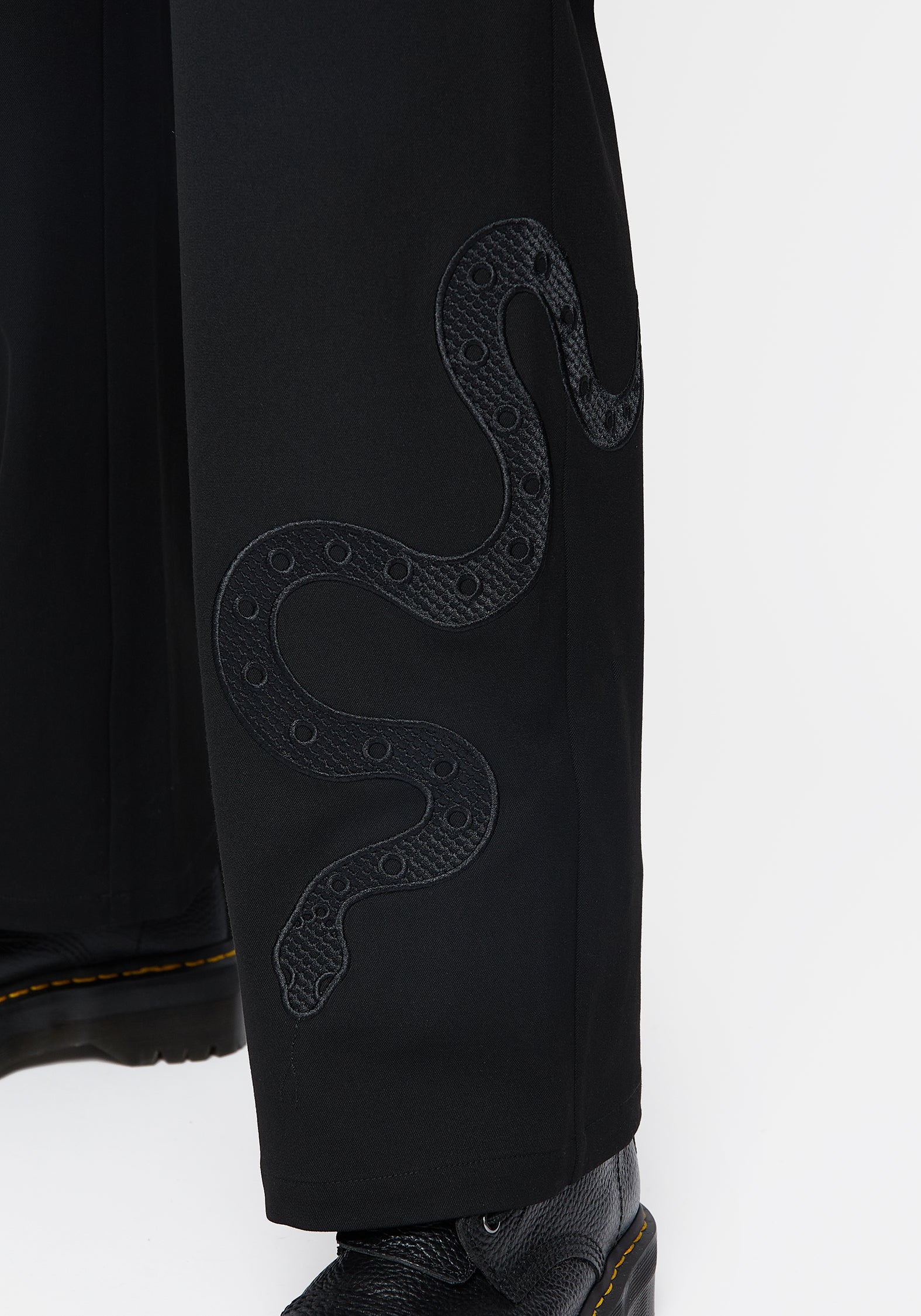 Snake Embroidered Wide Leg Trousers | High-Rise & Tailored