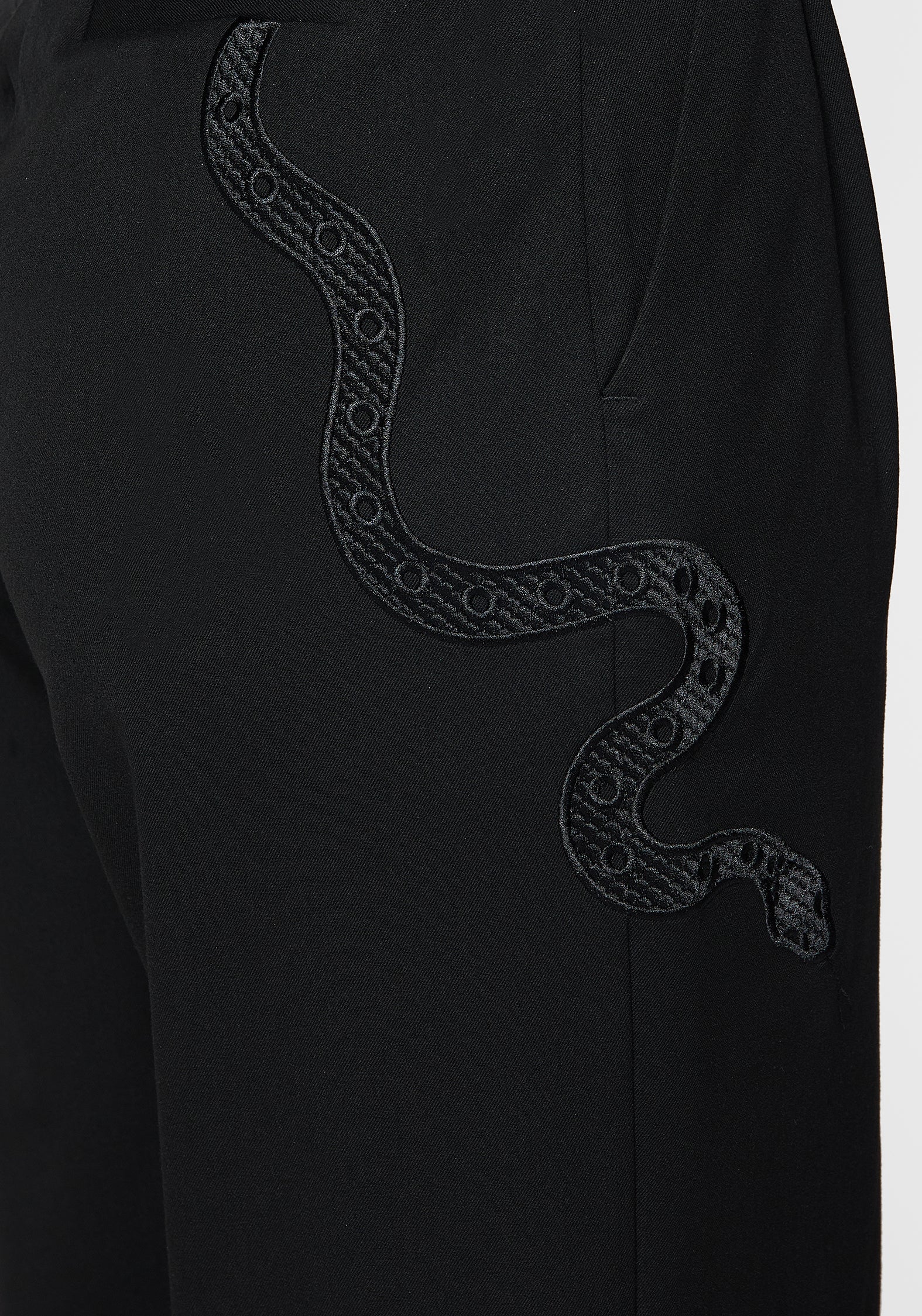 Snake Embroidered Wide Leg Trousers | High-Rise & Tailored