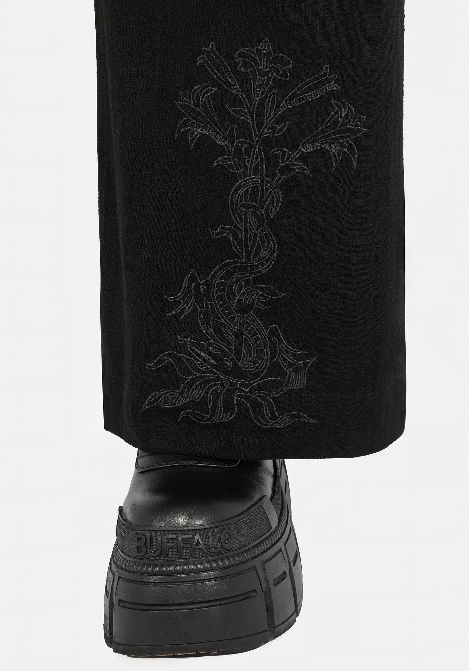 Black Embroidered Wide Leg Trousers with Elastic Waist | Gazania