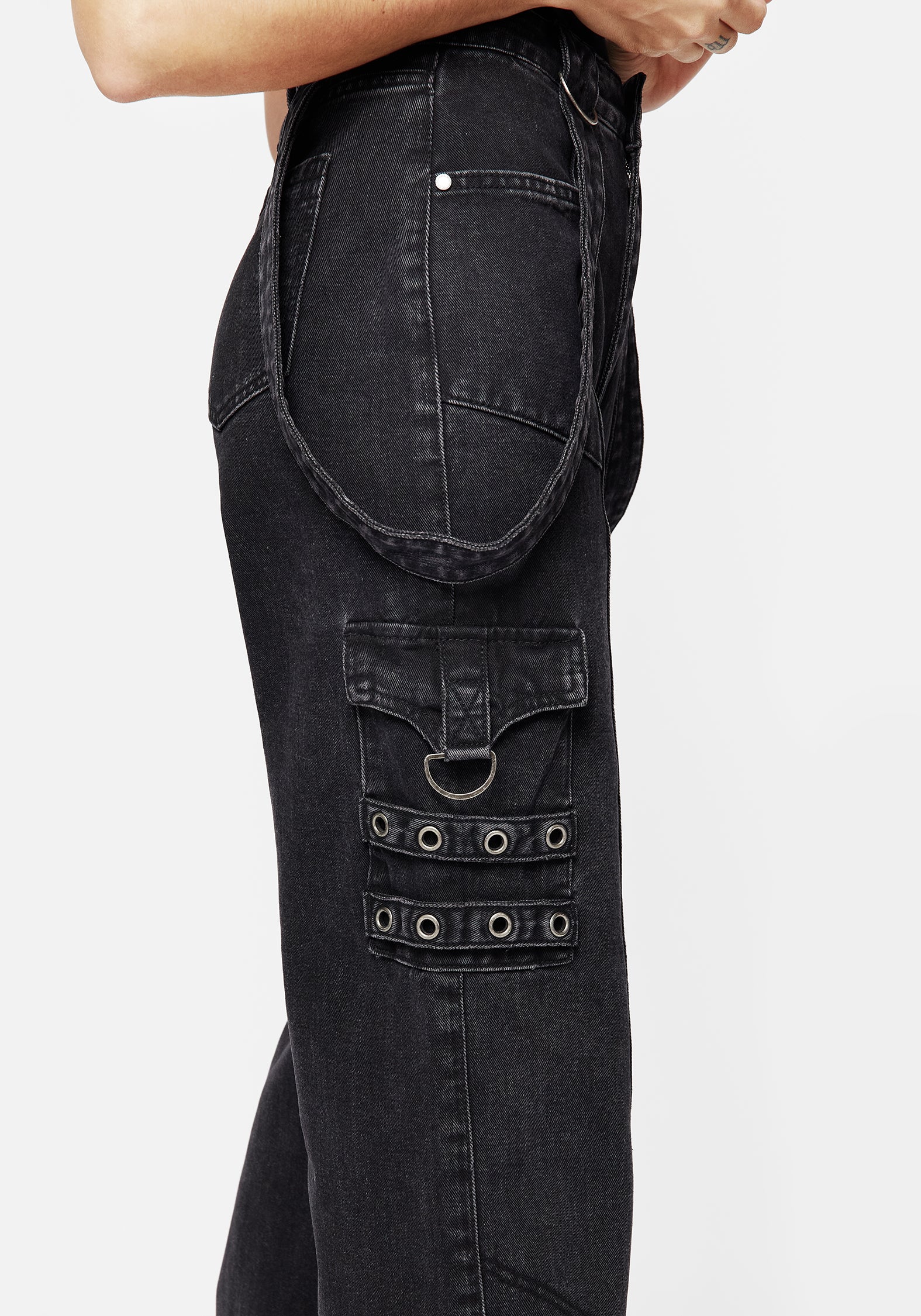 Black Washed Wide Leg Denim Jeans | Skater Style with High-Rise Fit