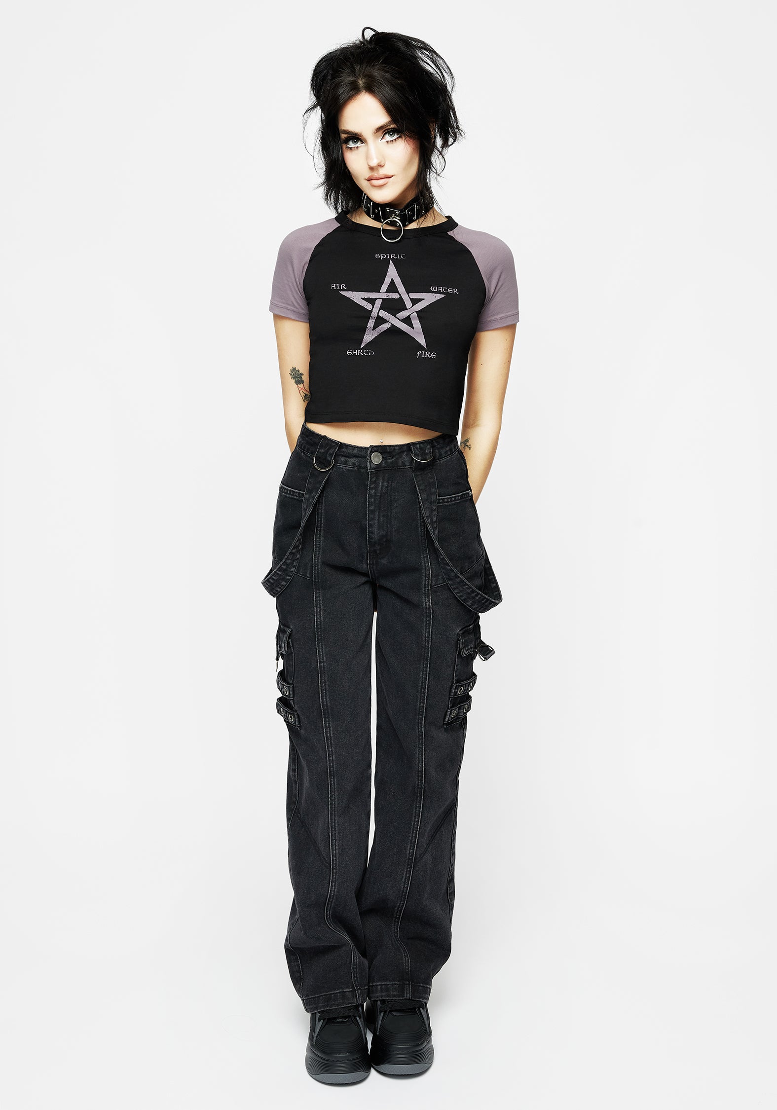 Black Washed Wide Leg Denim Jeans | Skater Style with High-Rise Fit