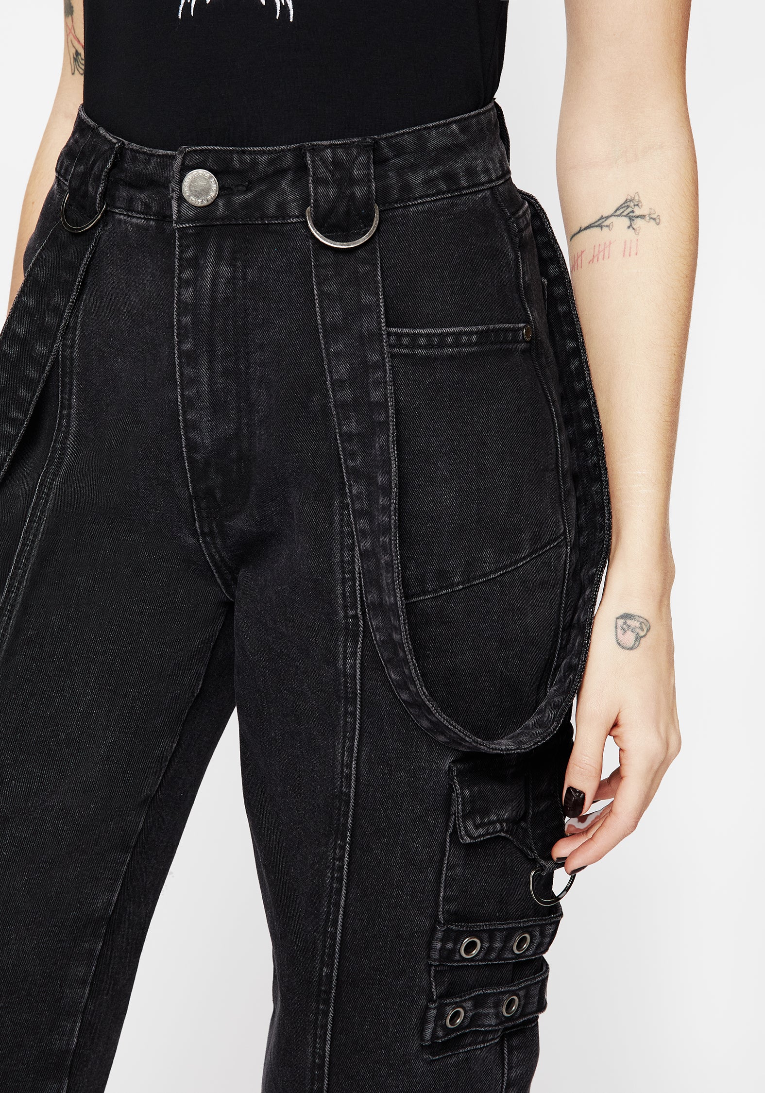 Black Washed Wide Leg Denim Jeans | Skater Style with High-Rise Fit