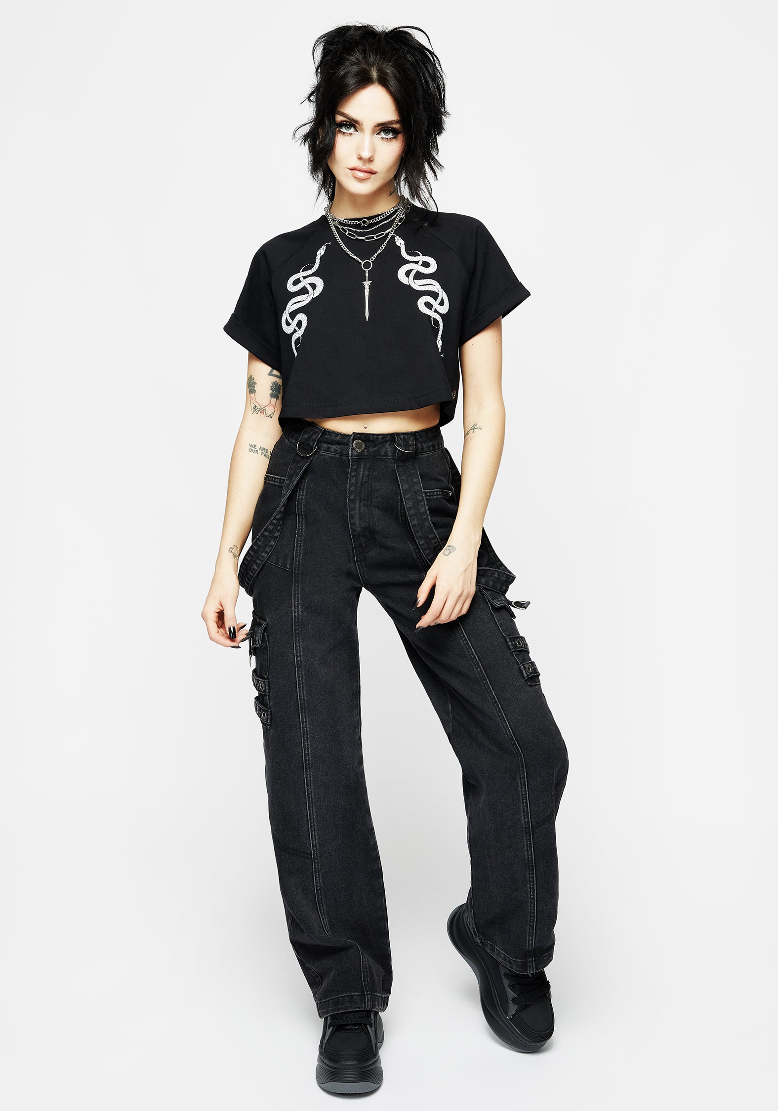 Black Washed Wide Leg Denim Jeans | Skater Style with High-Rise Fit
