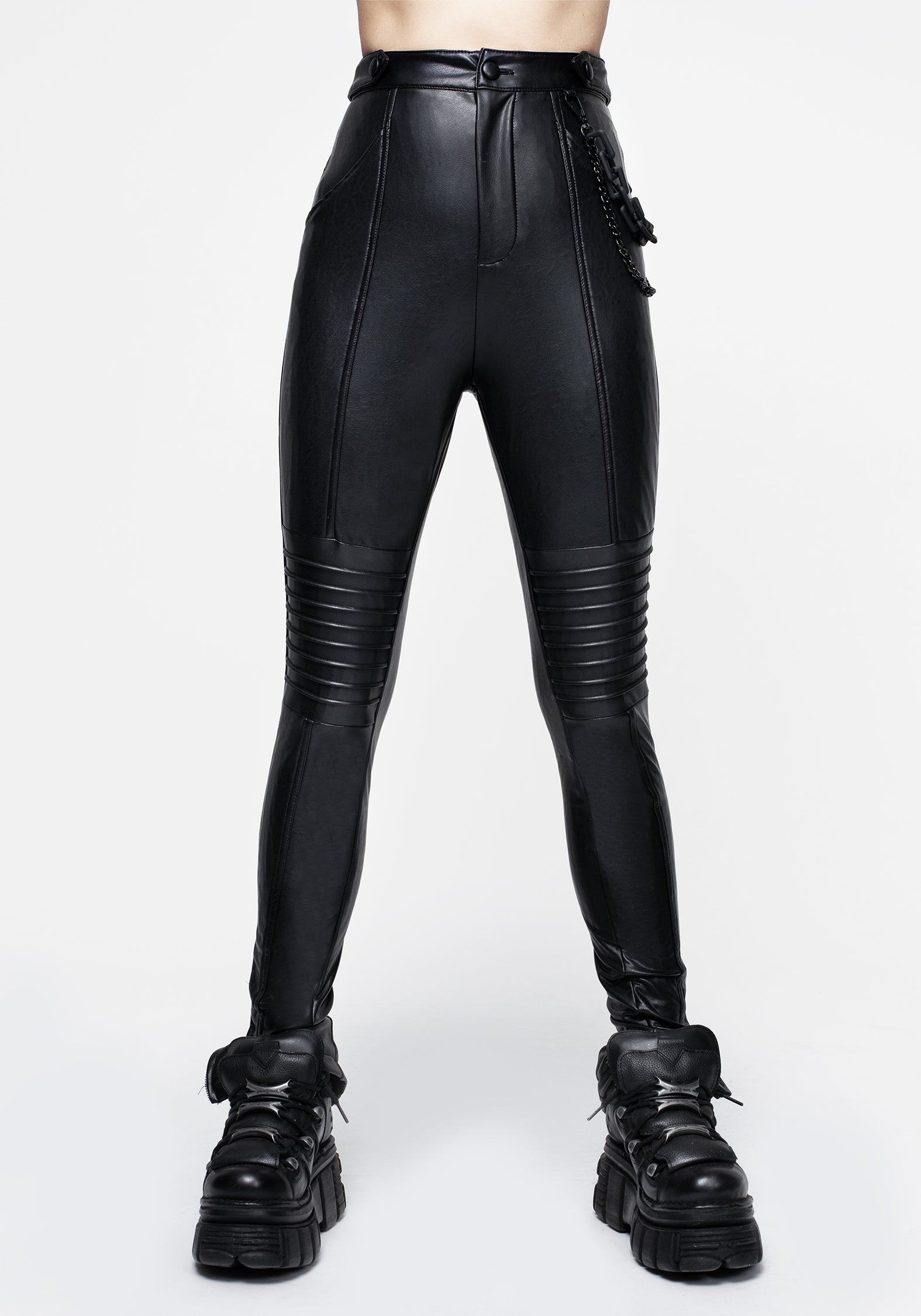 Faux Leather Biker Leggings with Chain Detail & Side Pockets | Outlaw PU