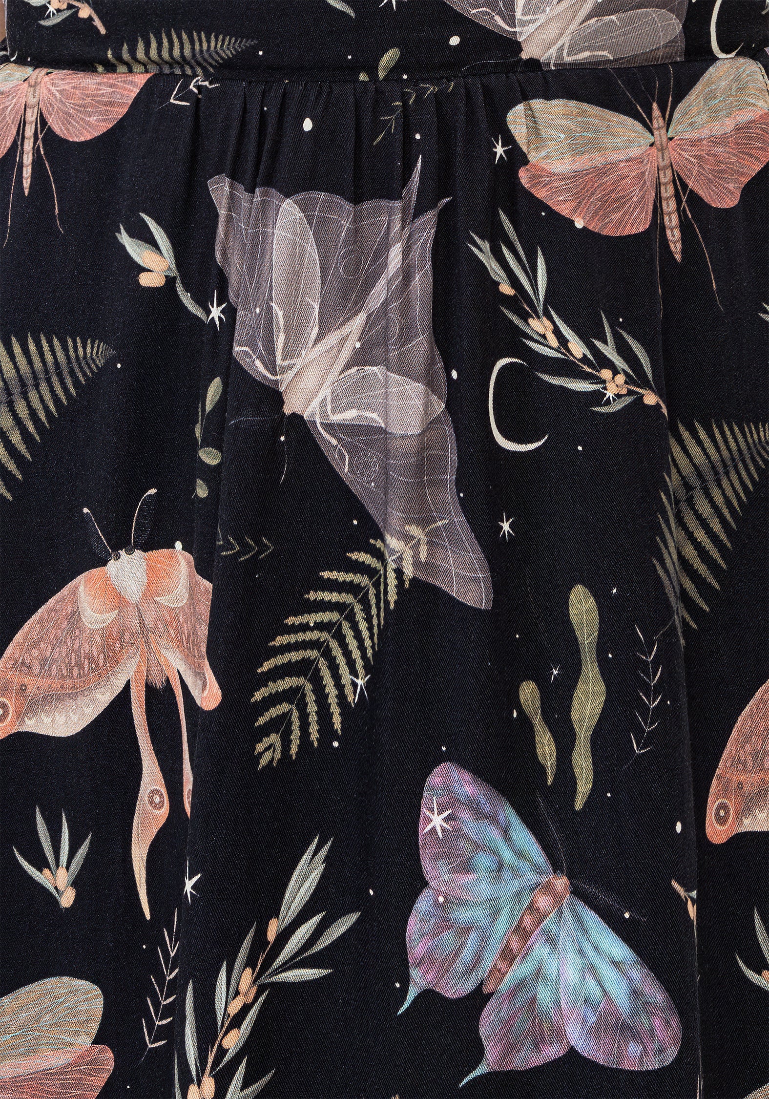 Black Moth & Fern Print Corset Mini Dress with Pockets | Nightmoth