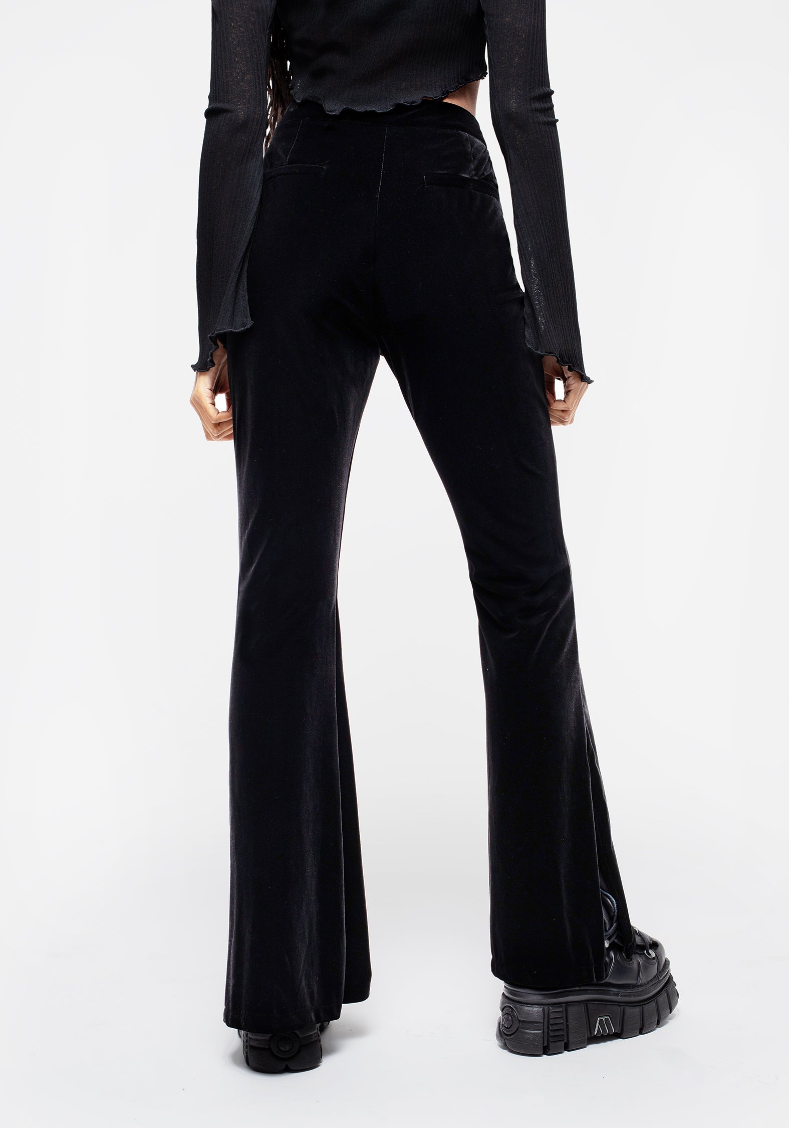 Velour Flared Trousers with Side Splits & Charm | Morrigan