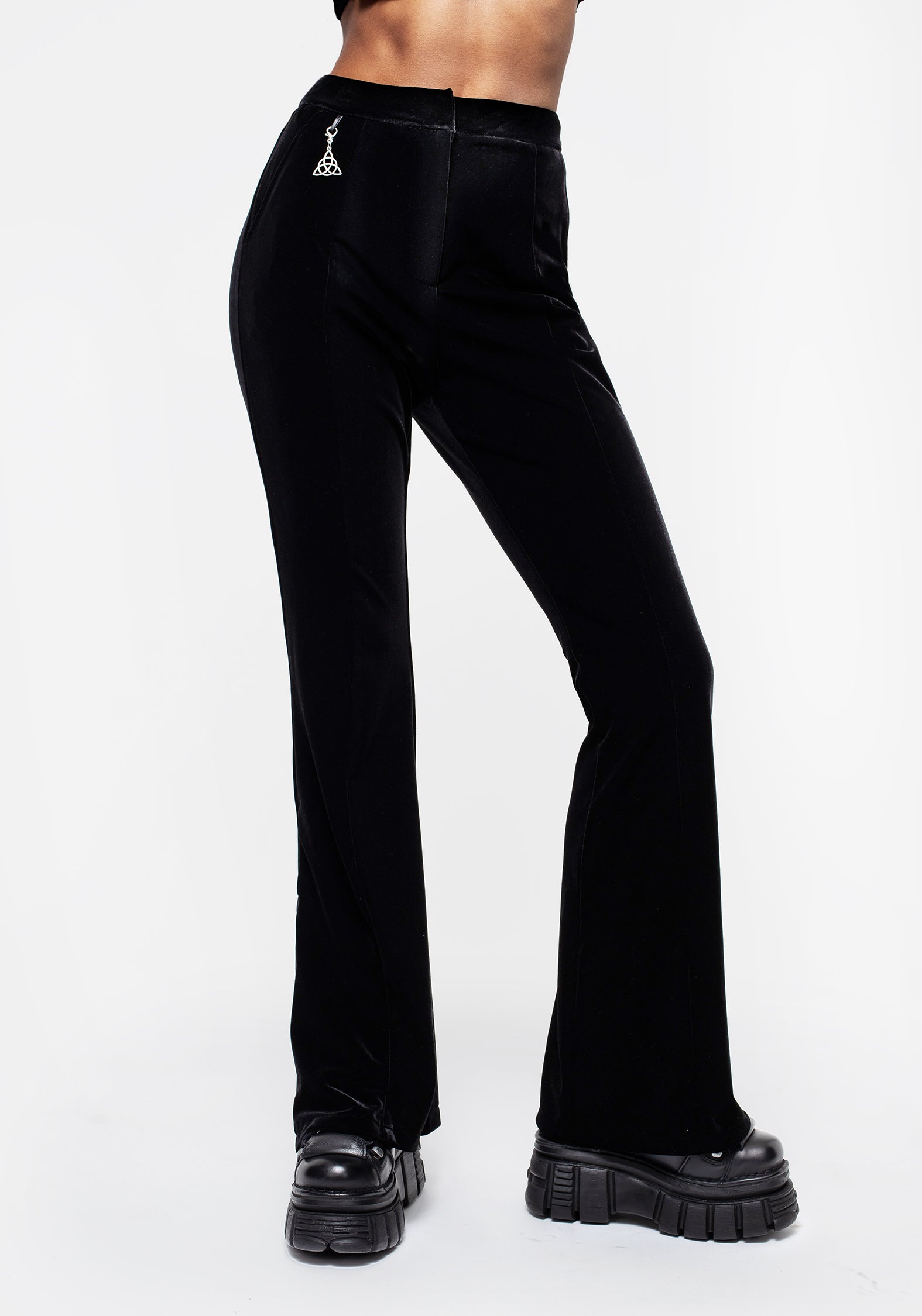 Velour Flared Trousers with Side Splits & Charm | Morrigan