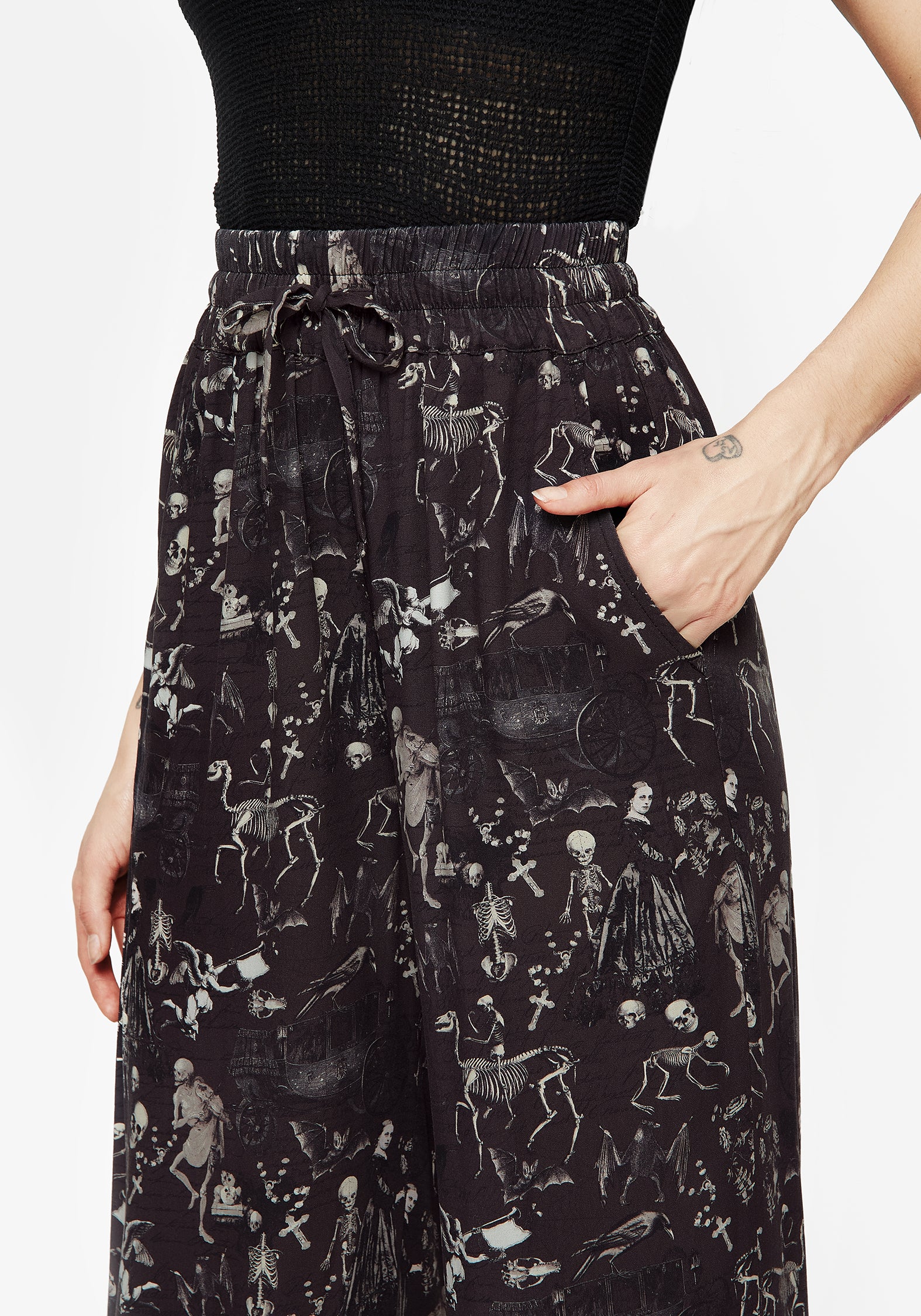 Gothic Victorian Print Wide Leg Trousers with Elastic Waist | Melancholia