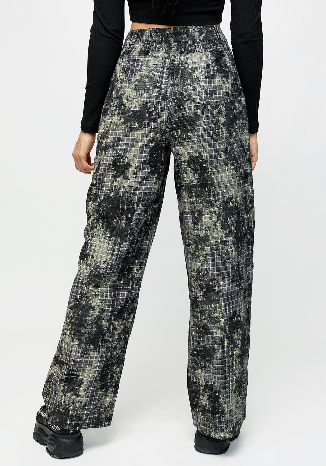 Black & Green Check Wide Leg Trousers - Grunge Style with Elastic Waist | Grime Check