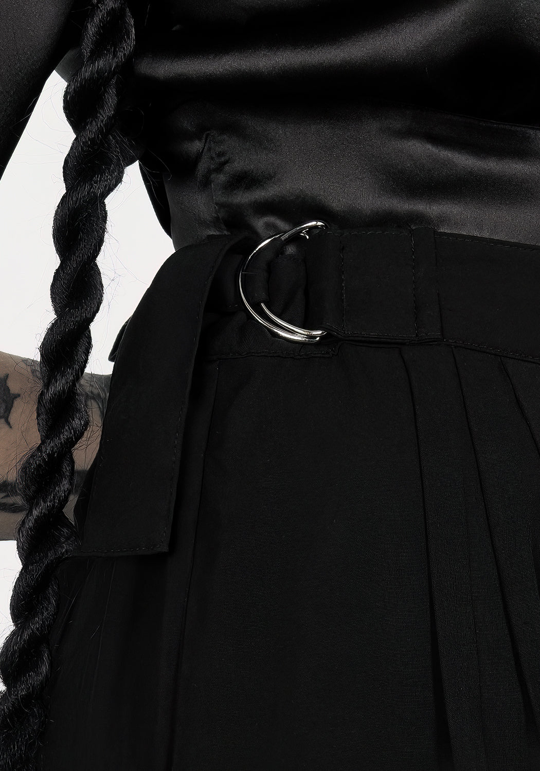 Black Wide Leg Palazzo Pants with Pleats & Adjustable Waist | Ostara